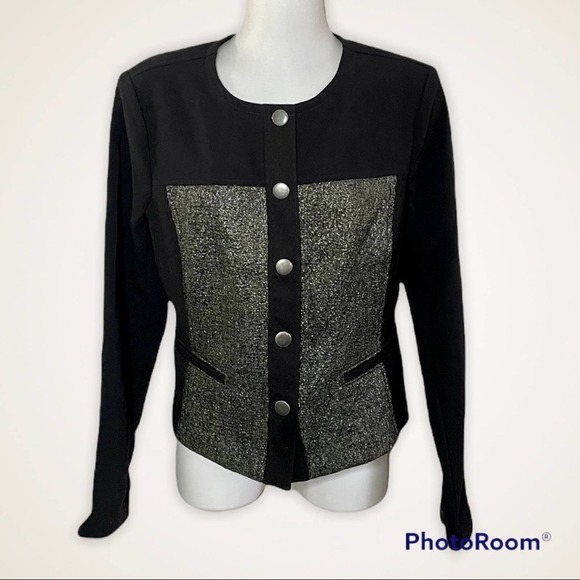 CAbi Jackets & Blazers - CAbi Cropped Media Jacket Black with Army Green Panels Style # 3036 Size Medium